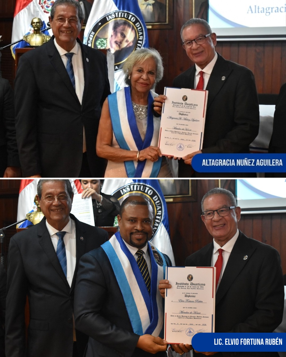 El vicealmirante retirado Homero Luis Lajara Solá ofrece palabras de agradecimiento en nombre de los nuevos miembros de honor del Instituto Duartiano.